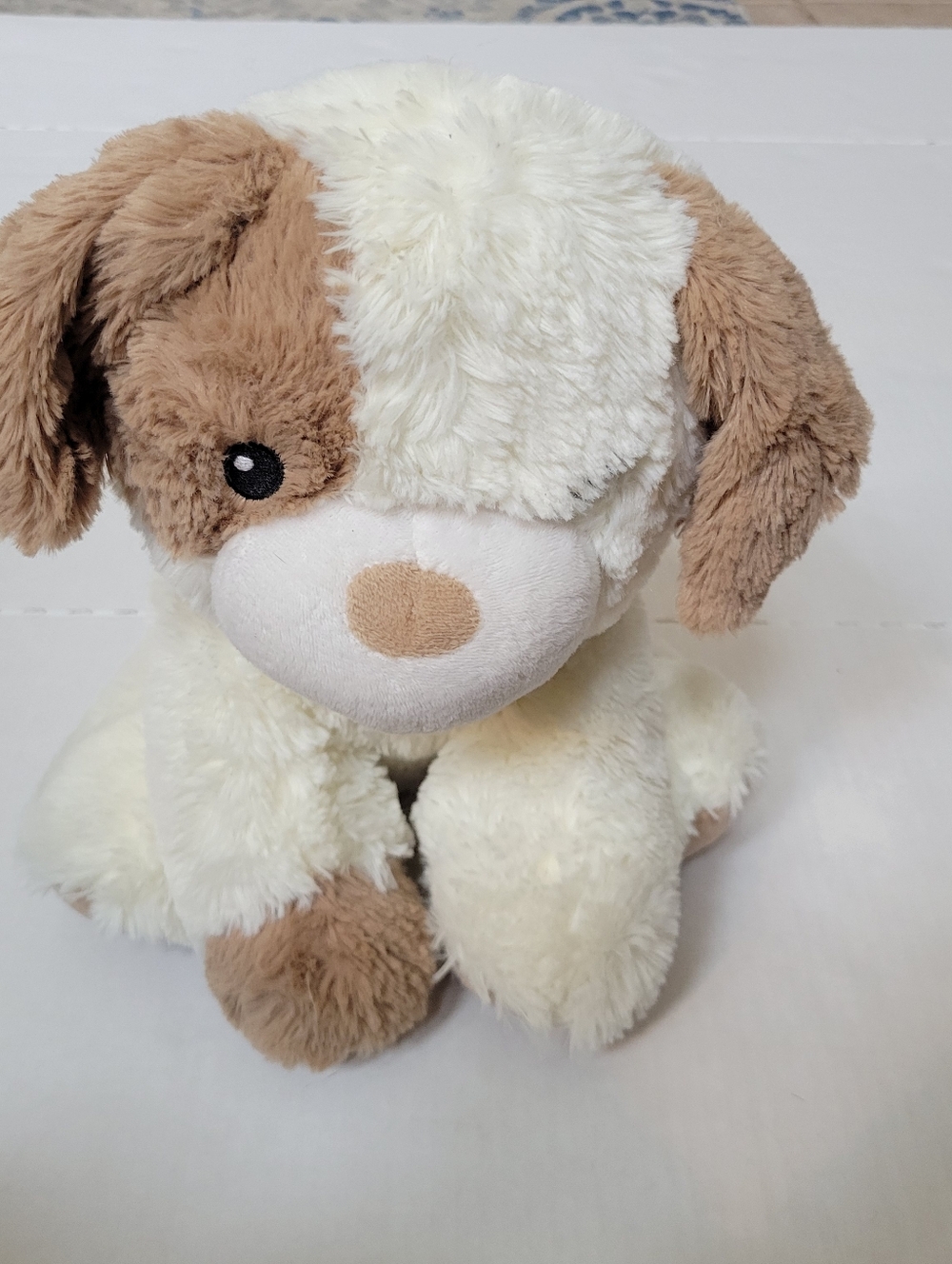 Plush Dog Toy - Cream and Tan Soft Stuffed Puppy Rattles